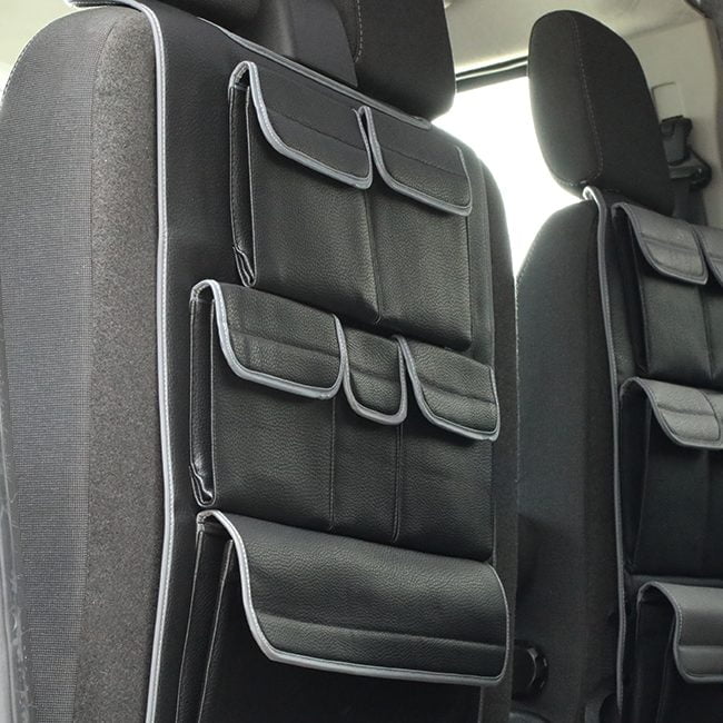 Para VW T6, T6.1 Transporter Organizador de asiento trasero de cuero sintético para asiento doble de