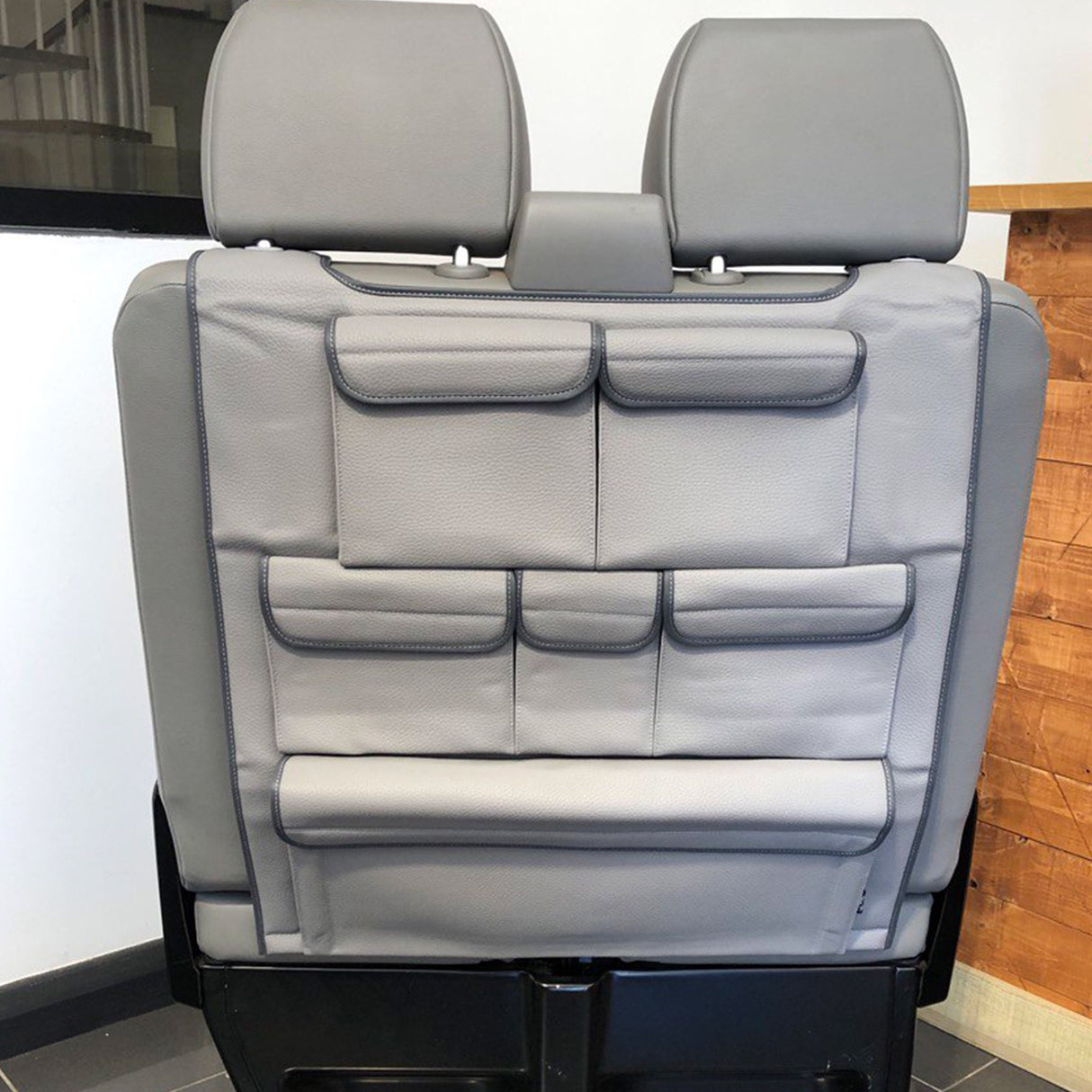 Para VW T6, T6.1 Transporter Organizador de asiento trasero de cuero sintético para asiento doble de