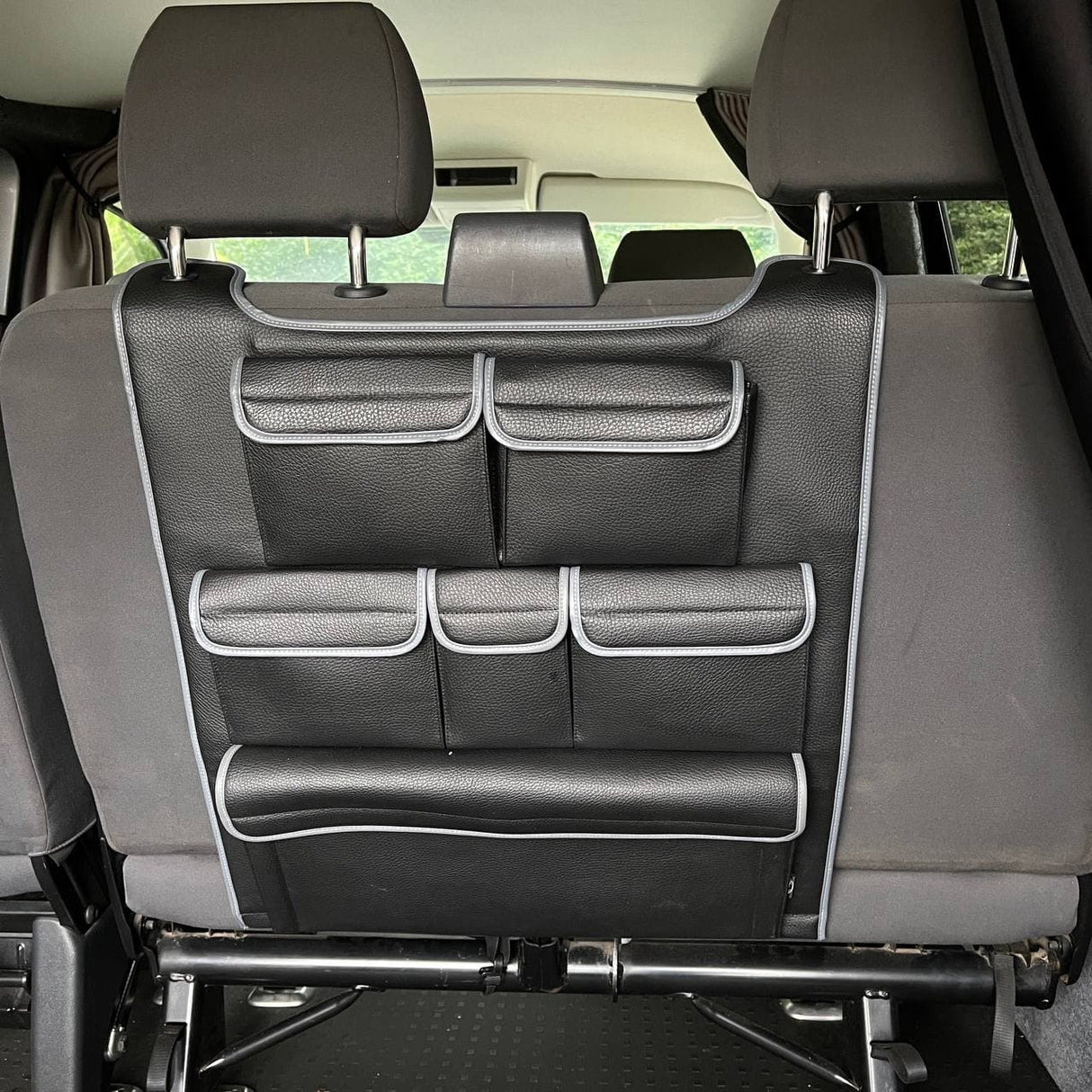 Para VW T6, T6.1 Transporter Organizador de asiento trasero de cuero sintético para asiento doble de