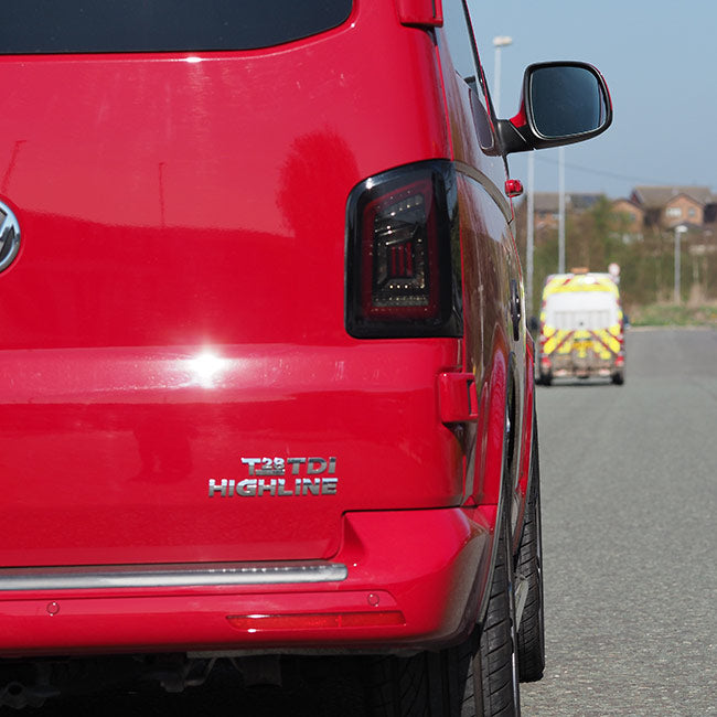 For VW T5/T5.1 Transporter MK3 Barndoor Smoked Full Frame LED Rear Lights - LHD | Van-X