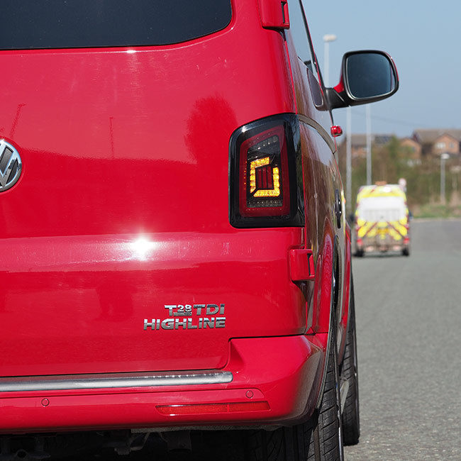 For VW T5/T5.1 Transporter MK3 Barndoor Smoked Full Frame LED Rear Lights - LHD | Van-X