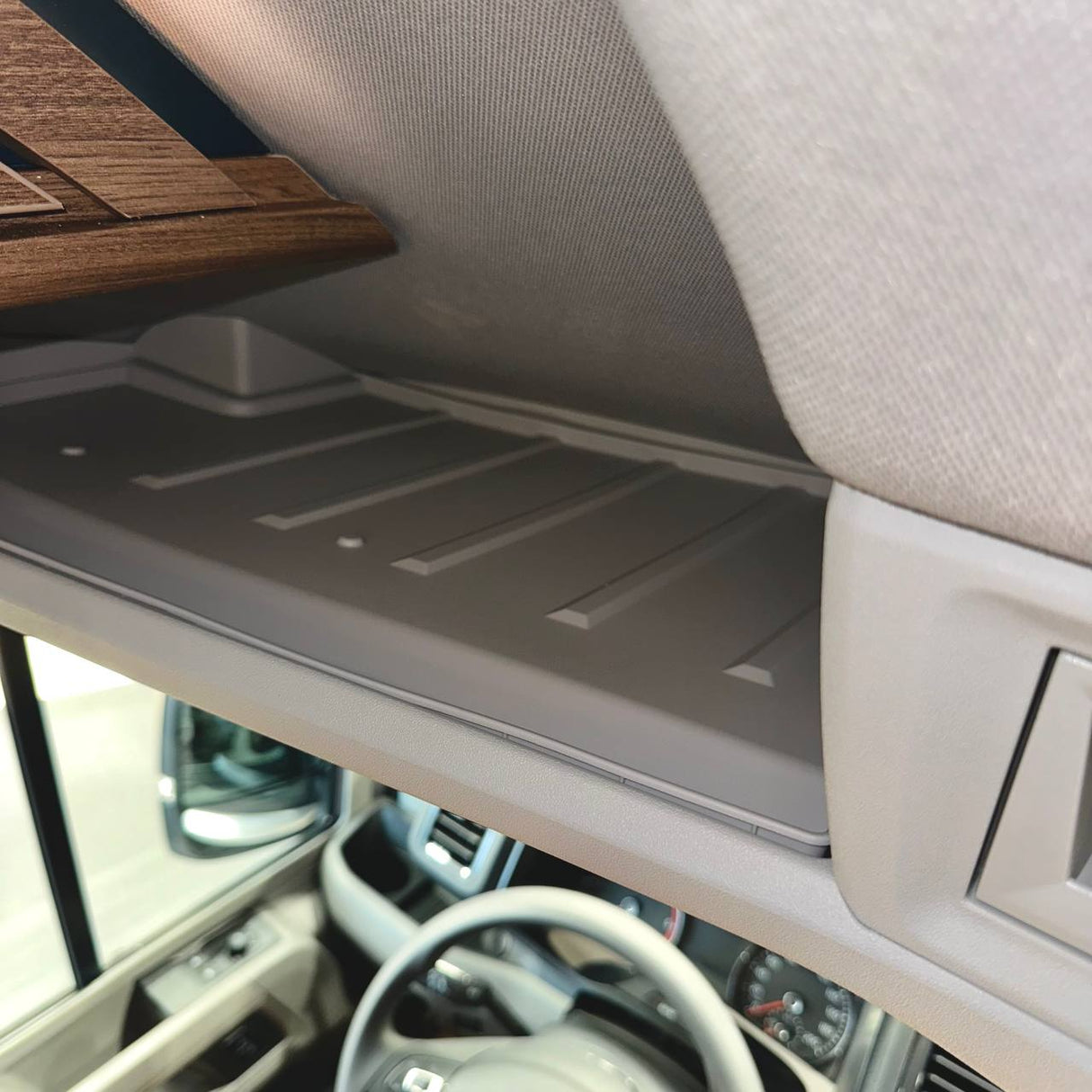 For VW Crafter Front Cab Shelf Light Grey Rubber Inserts – Storage Liner (2018+)