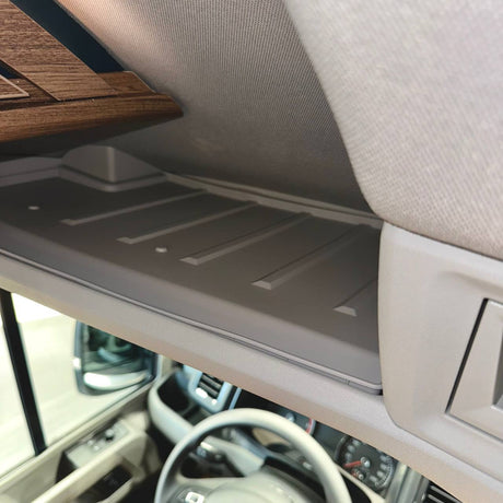 Pour VW Crafter Etagère Avant Cabine Inserts En Caoutchouc Gris Clair - Doublure De Rangement (2018+)