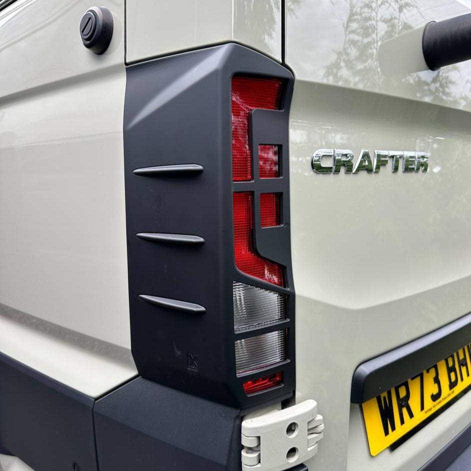 For VW Crafter Rear Light Guards - Hammerite Ultimate Matte Black (2018 Onwards)