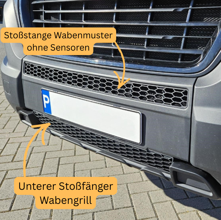 Para Fiat Ducato / RAM ProMaster Parrilla de parachoques delantero de panal de abeja 2 piezas - Negro mate | Van-X