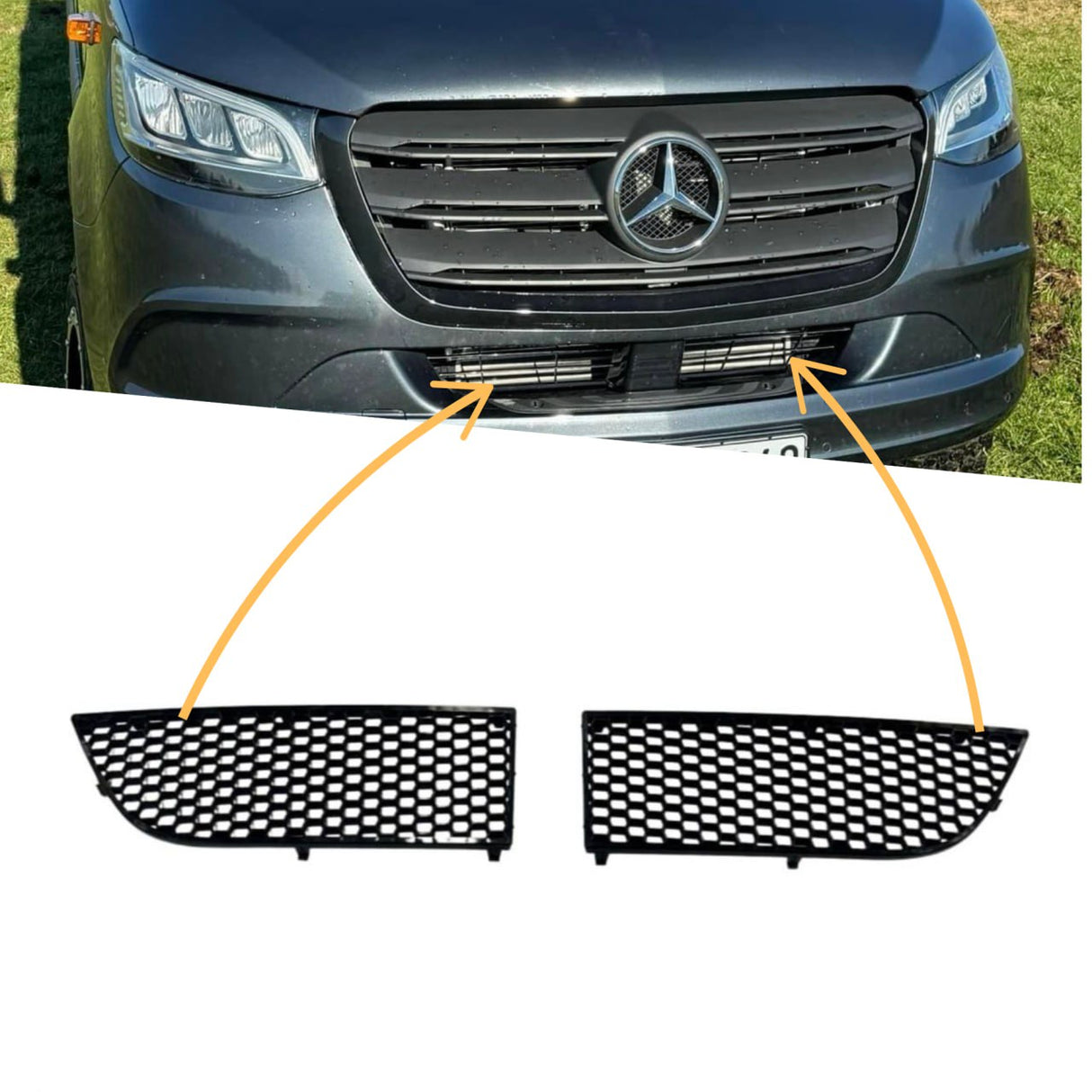 Pour Mercedes Sprinter 907 Pare-chocs avant Grilles en nid d'abeille - Lot de 2 - Van-X