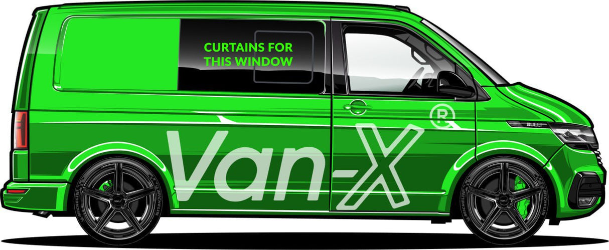 For VW T6.1 Transporter Van Conversion Premium Curtains Van-X - Black/Grey