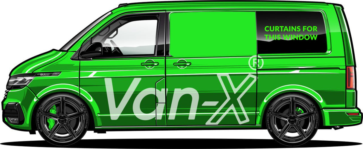 For VW T6.1 Transporter Van Conversion Premium Curtains Van-X - Black/Grey