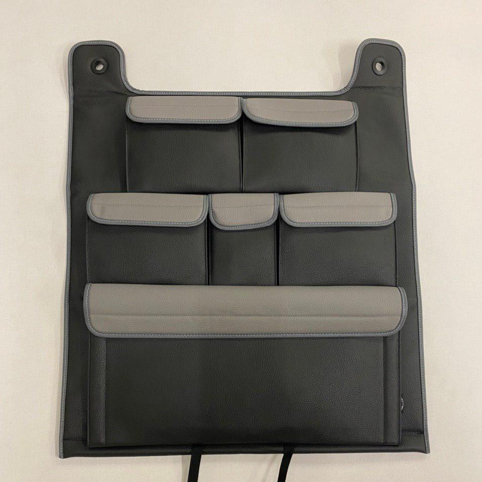 Para VW T6 / T6.1 Transporter Campervan Organizador de doble asiento trasero de cuero sintético (Negro con tapas grises)