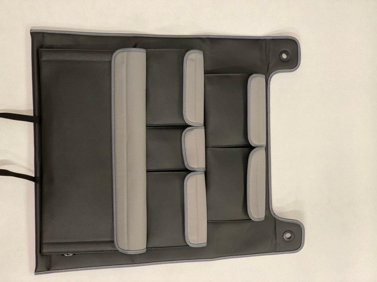 Pour VW T6 / T6.1 Transporter Camping-car Organisateur de siège à double dossier en similicuir (Noir avec couvercles gris)