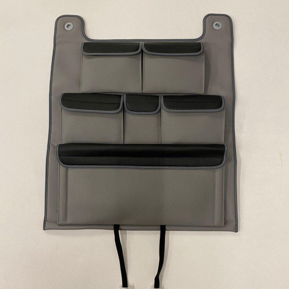 Voor VW T5 / T5.1 Transporter Campervan kunstleer dubbele achterbankorganizer (grijs met zwarte deksels)