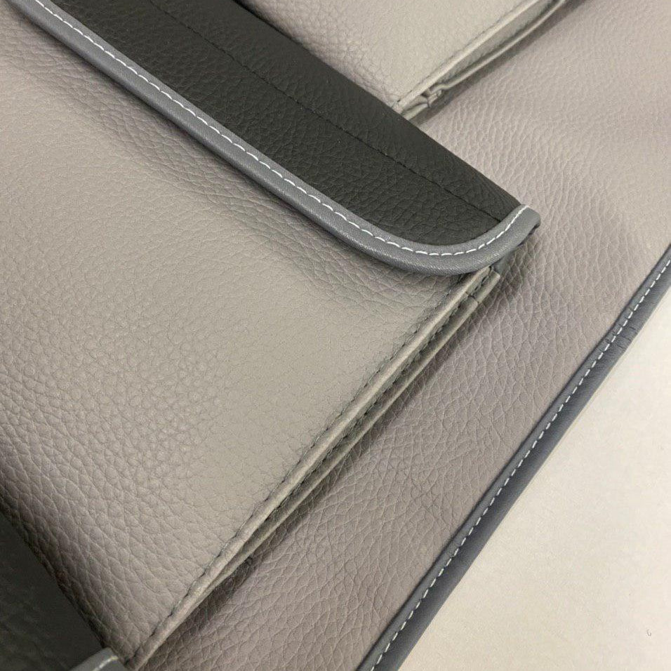 Voor VW T5 / T5.1 Transporter Campervan kunstleer dubbele achterbankorganizer (grijs met zwarte deksels)
