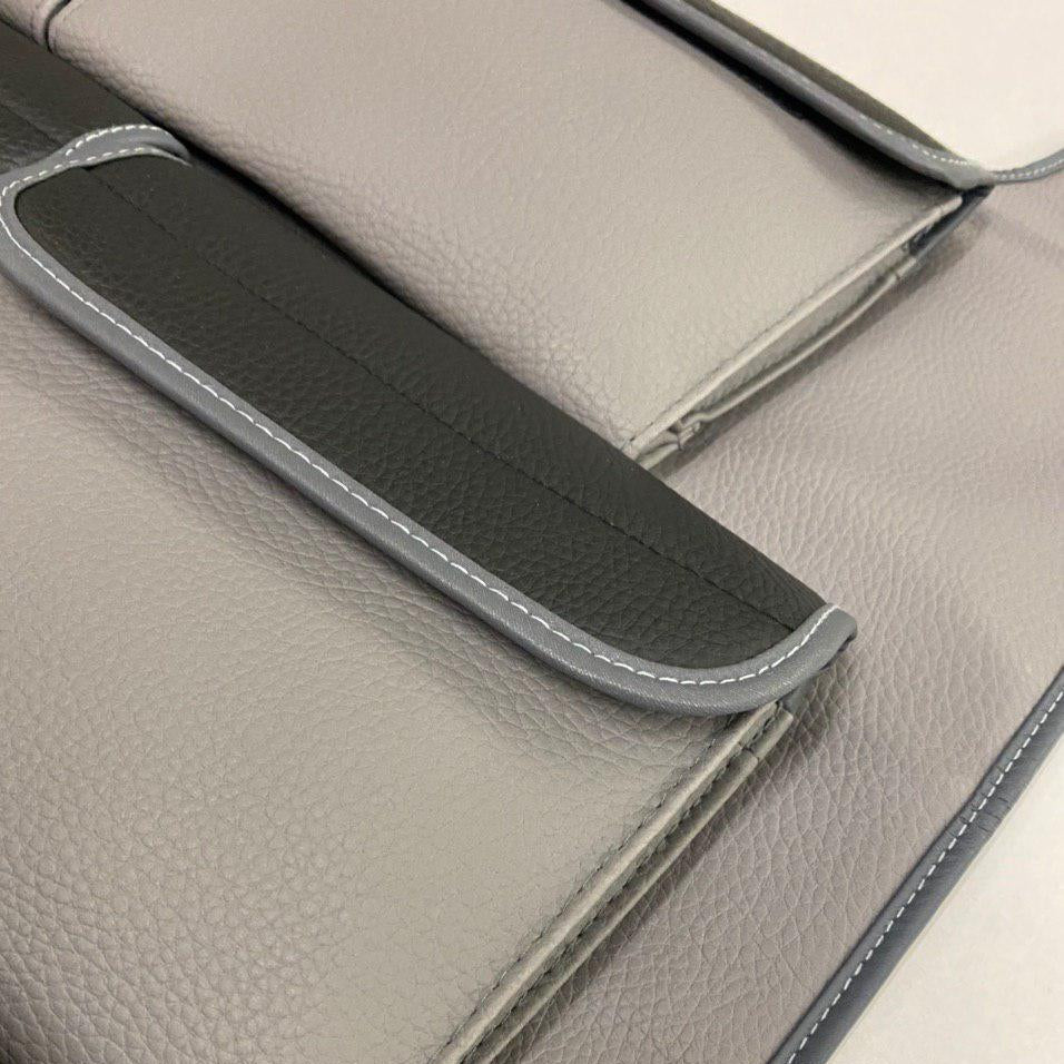 Voor VW T5 / T5.1 Transporter Campervan kunstleer dubbele achterbankorganizer (grijs met zwarte deksels)