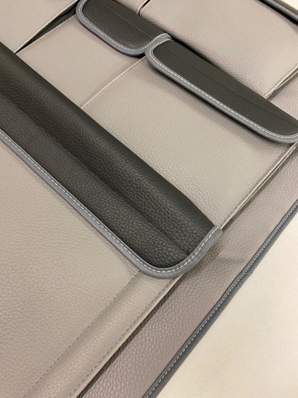 For VW T6 / T6.1 Transporter Campervan Leatherette Double Back Seat Organiser (Grey with Black Lids)