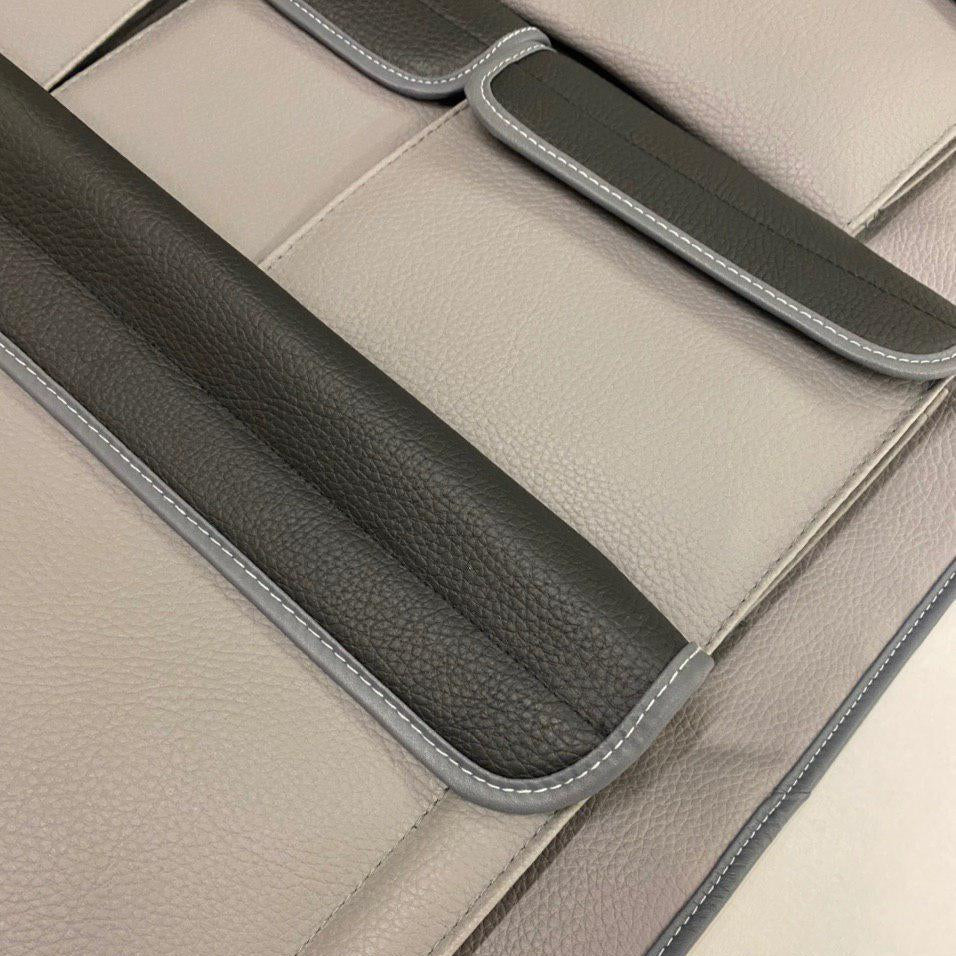 Voor VW T5 / T5.1 Transporter Campervan kunstleer dubbele achterbankorganizer (grijs met zwarte deksels)
