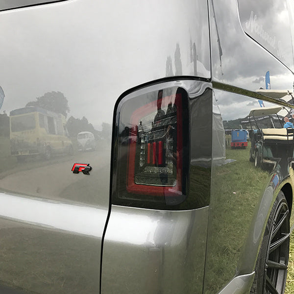 For VW T5, T5.1 Smoked Tailgate LHD Rear Lights Red Bars LED Left Hand Drive Van only MK3