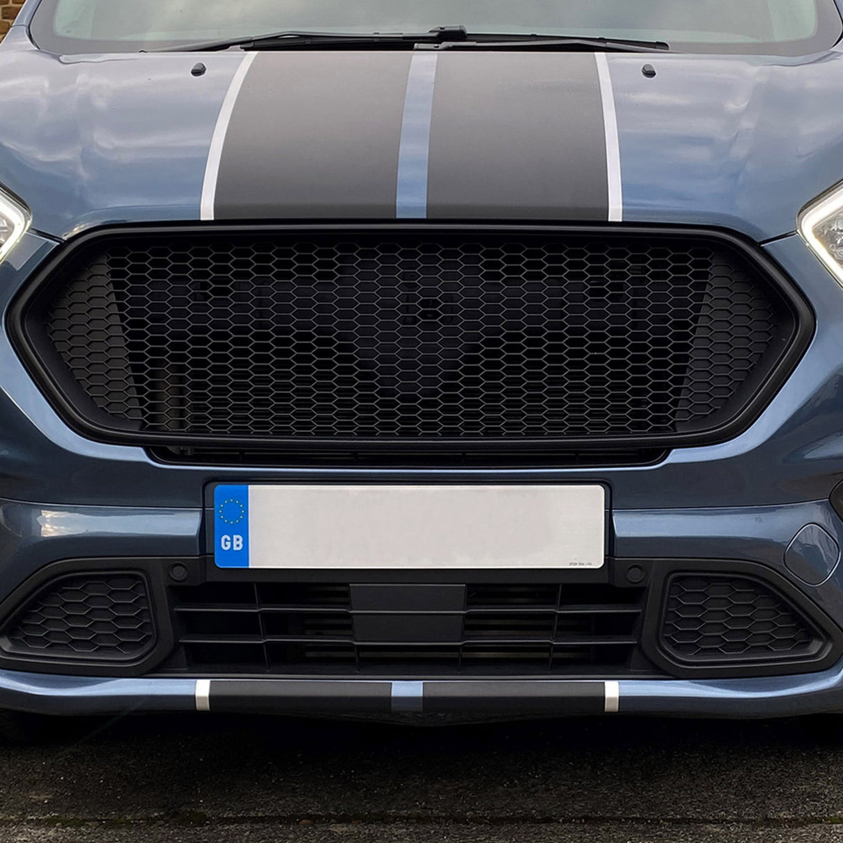 Pour Ford Transit Custom Grille sans badge en nid d'abeille – Noir mat, prêt à installer