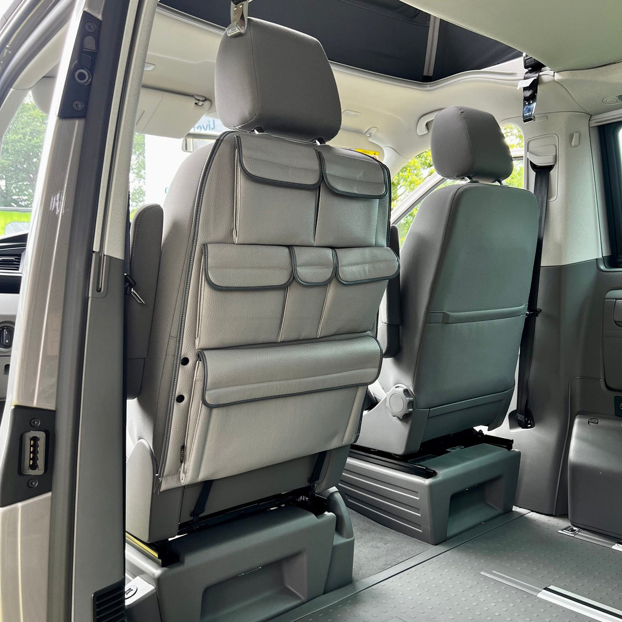 For VW California Ocean, Coast & Beach Campervan Single/Captains Seat Leatherette Back Seat Organiser Storage Solution