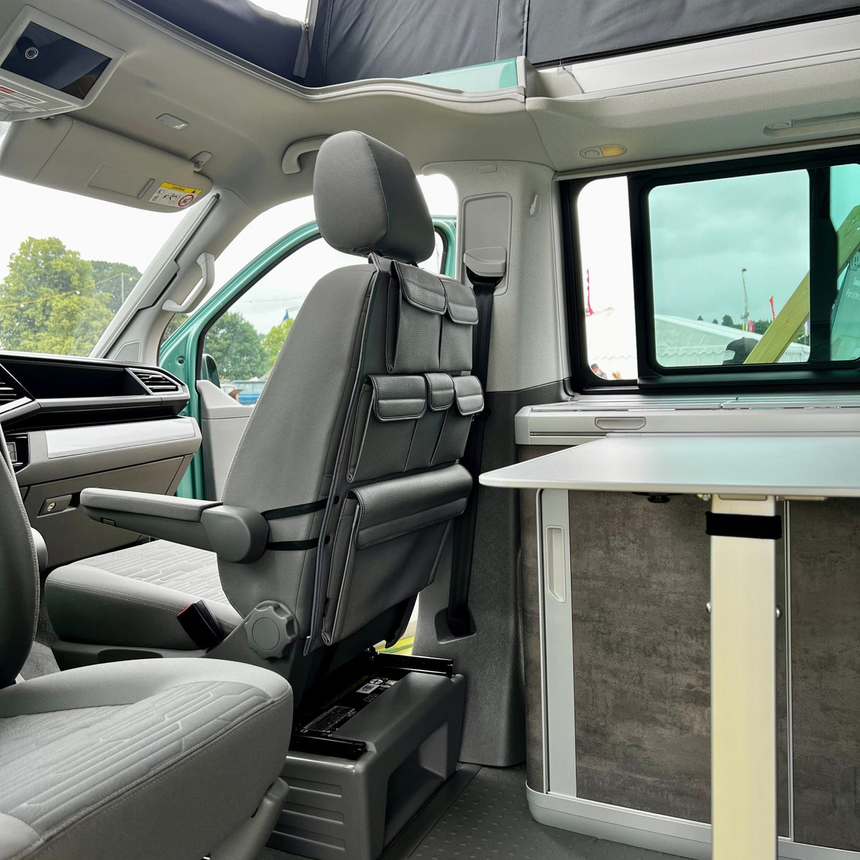 For VW California Ocean, Coast & Beach Campervan Single/Captains Seat Leatherette Back Seat Organiser Storage Solution