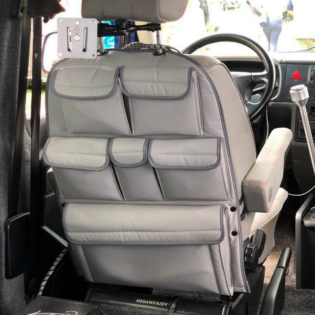 For VW T5 & T5.1 Transporter Campervan Single/Captain’s Seat Leatherette Back Seat Organizer – Van Storage Accessory