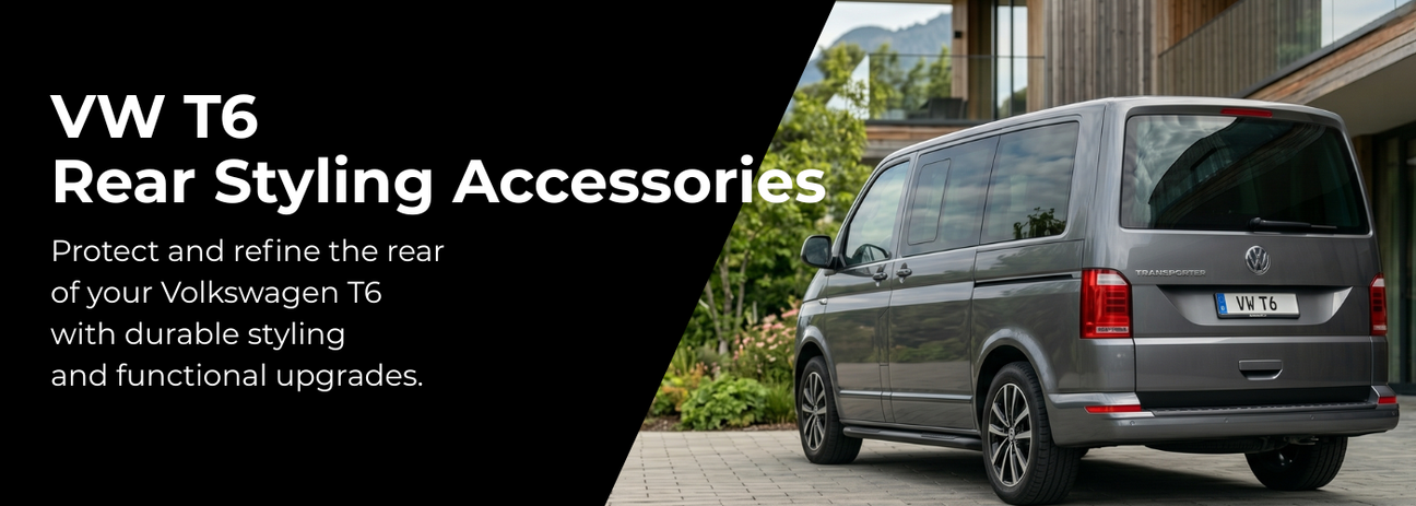 VW T6 rear styling accessories with threshold cover and bumper protection