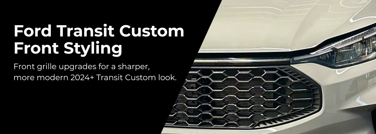 Ford Transit Custom 2024 front styling with black grille and LED upgrade