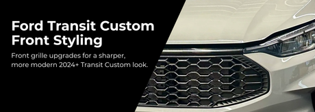 Ford Transit Custom 2024 front styling with black grille and LED upgrade