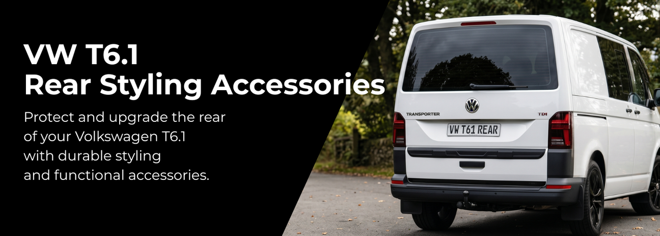 VW T6.1 rear styling accessories with threshold cover and bumper protection