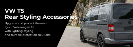 VW T5 rear styling accessories with LED lights and bumper protection