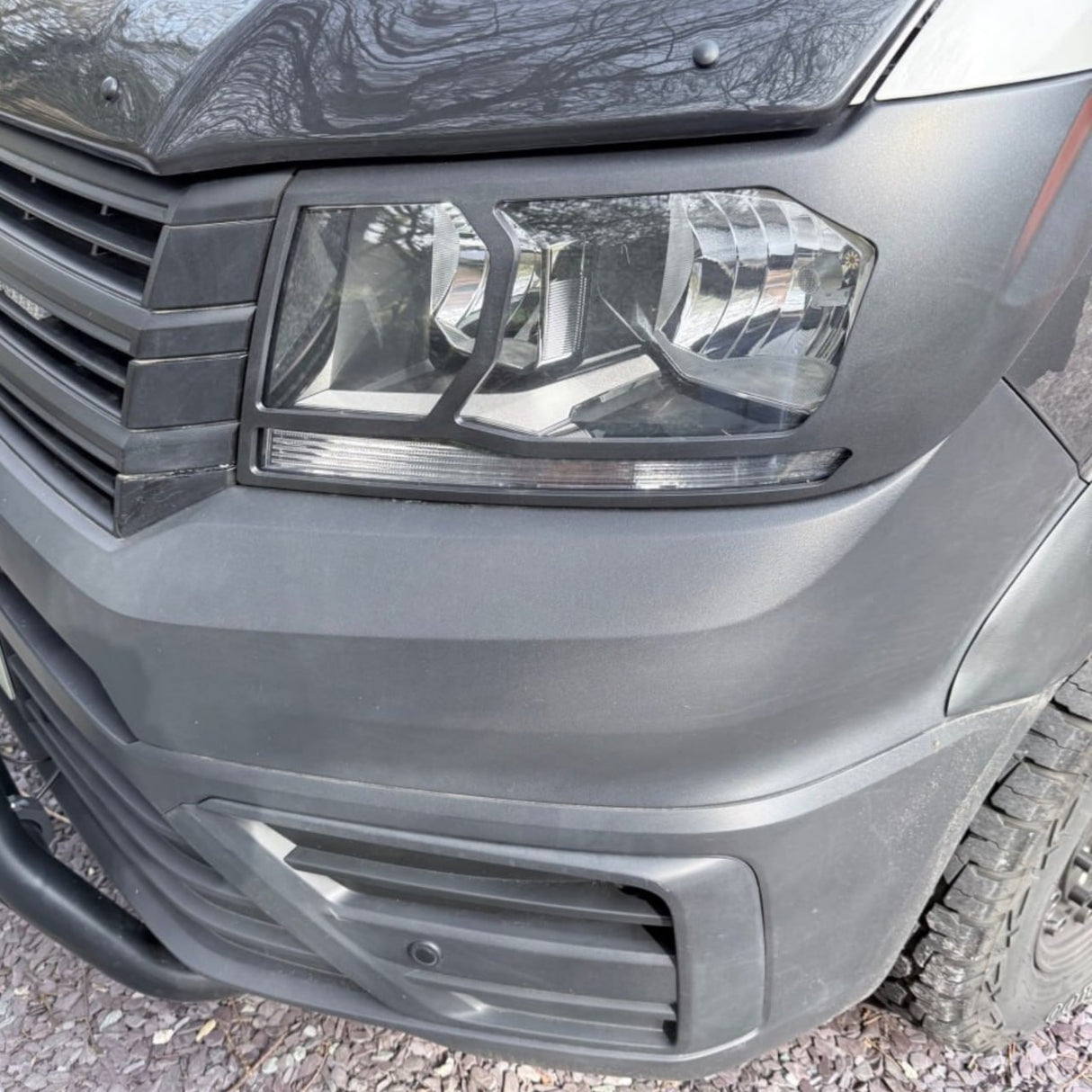 For VW Crafter New Shape Headlight Guards – Hammerite Ultimate Matte Black – Premium Protection | Van-X
