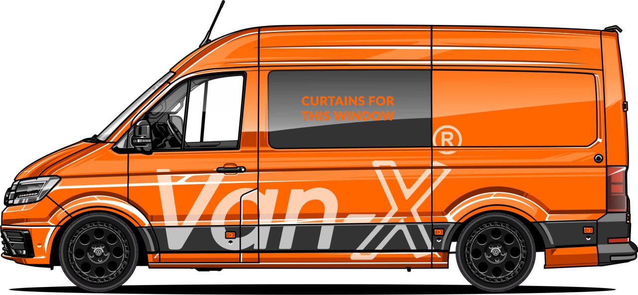 VW Crafter Premium Window Curtains Van-X - Black/Grey