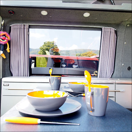 For VW T5 Transporter Van Conversion Premium Curtains Van-X - Black/Grey