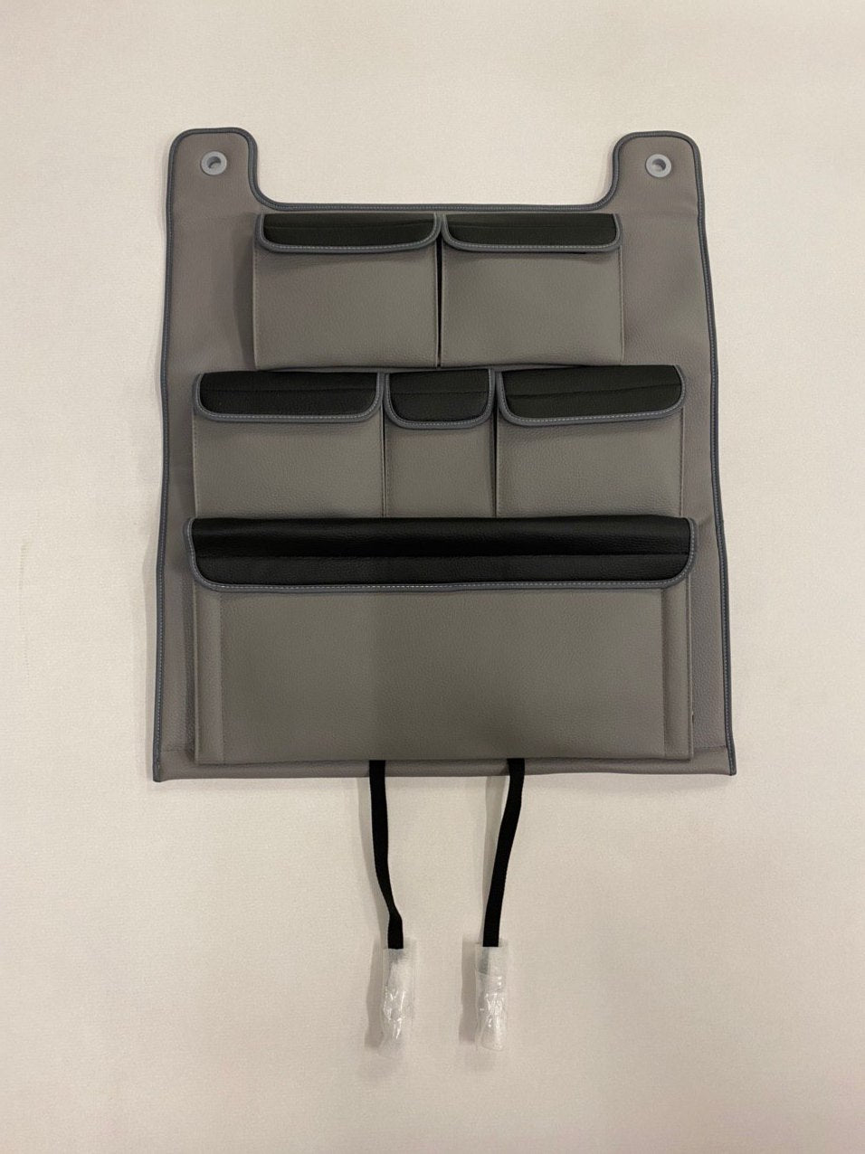 VW T5 / T5.1 / T6 Transporter dubbele achterbankorganizer (grijs met zwarte deksels)