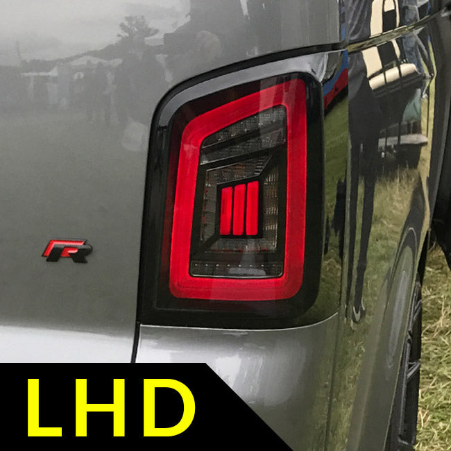 Luces traseras ahumadas para portón trasero VW T5, T5.1 con barras rojas LED para volante a la izquierda (LHD) solo para furgonetas MK3