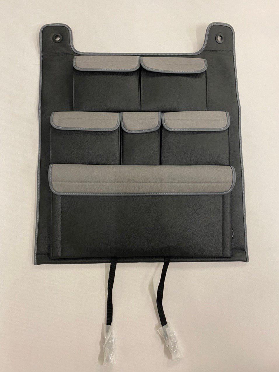 VW T6 / T6.1 Transporter Campervan Leatherette Double Back Seat Organiser (Black with Grey Lids)