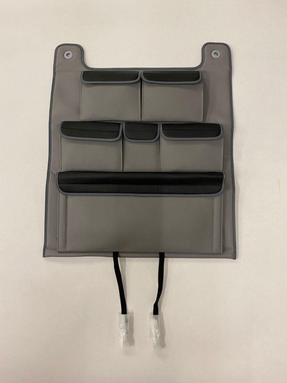 Organizador para Asiento Trasero Doble de Cuero Sintético para VW T5 / T5.1 Transporter Campervan (Gris con Tapas Negras)