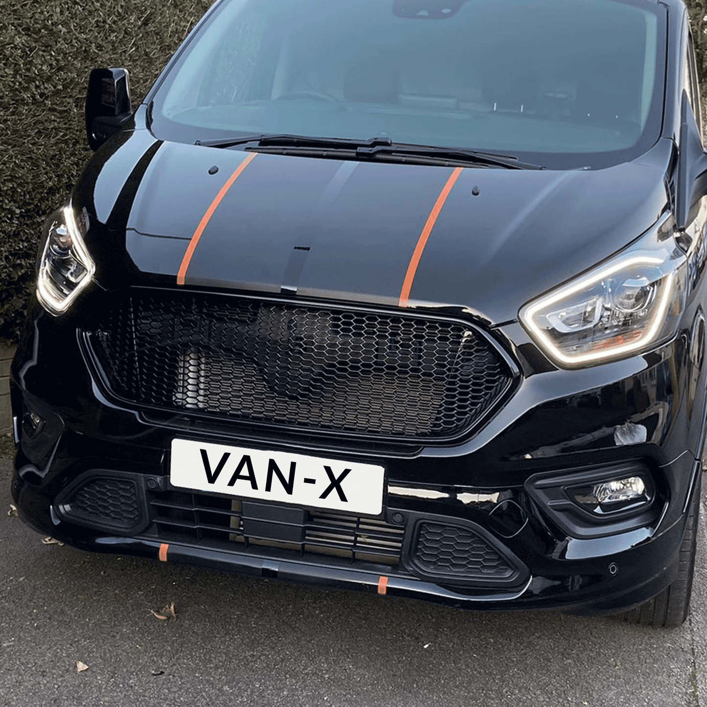 For Ford Transit Custom Complete Front Grille Set New Shape Gloss Black Top Grille, Matte Black Lower Grille Bundle ONLY Painted and Ready to Fit
