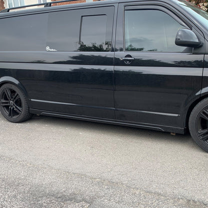 VW T6 Transporter LWB Side Skirts Deep Black Plastic Painted and Ready to Fit